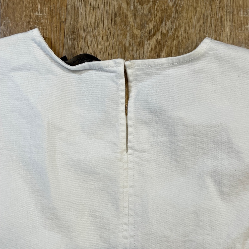 Banana Republic White Denim Short Sleeve Shirt Top Stretch Crew Medium M - Picture 10 of 16